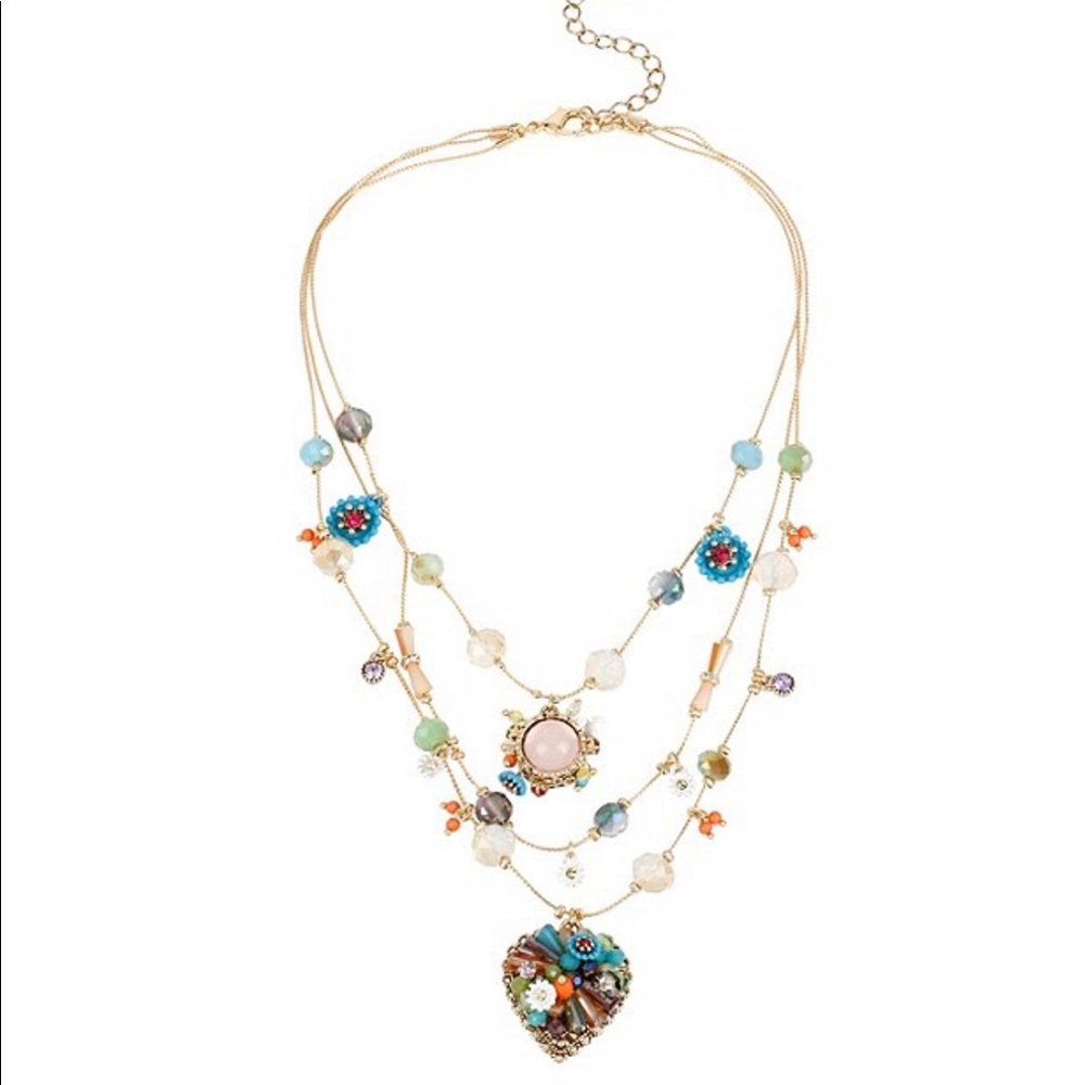 BetseyJohnson bead&flower heart illusion necklace